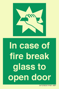 In case of fire break glass to open door